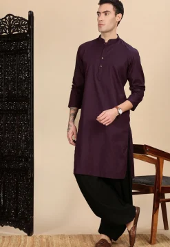 Woven Cotton Jacquard Kurta in Violet