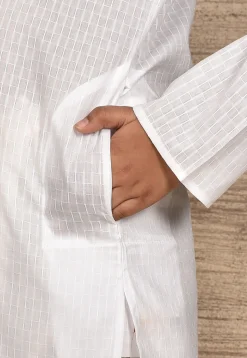 Woven Cotton Jacquard Kurta Set in White