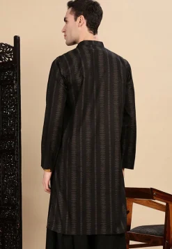Woven Cotton Jacquard Kurta in Black