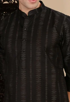 Woven Cotton Jacquard Kurta in Black
