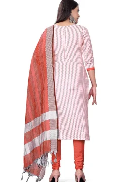 Woven Cotton Jacquard Straight Suit in Orange
