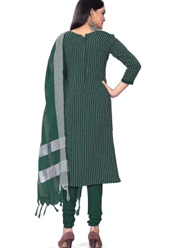 Woven Cotton Jacquard Straight Suit in Dark Green