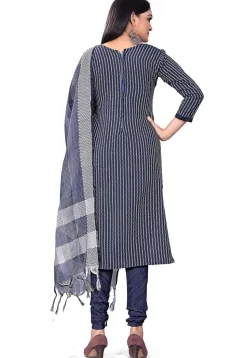 Woven Cotton Jacquard Straight Suit in Blue