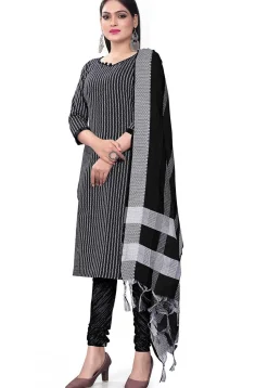 Woven Cotton Jacquard Straight Suit in Black