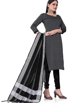 Woven Cotton Jacquard Straight Suit in Black