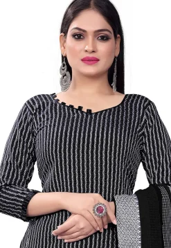 Woven Cotton Jacquard Straight Suit in Black