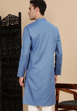 Woven Cotton Kurta in Blue