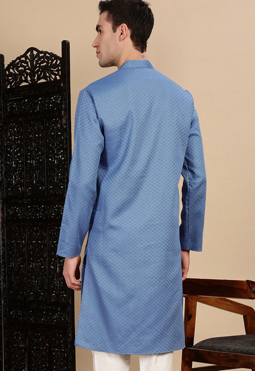 Woven Cotton Kurta in Blue