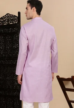 Woven Cotton Kurta in Light Purple