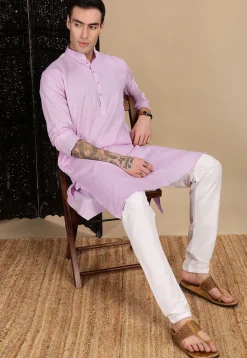 Woven Cotton Kurta in Light Purple