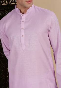 Woven Cotton Kurta in Light Purple