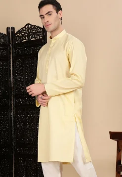 Woven Cotton Kurta in Light Yellow