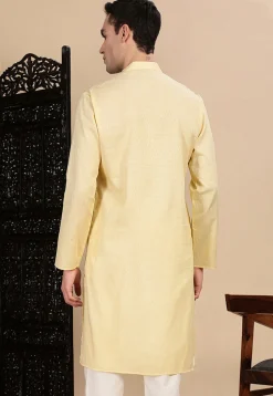 Woven Cotton Kurta in Light Yellow
