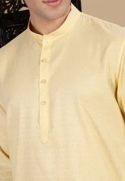 Woven Cotton Kurta in Light Yellow
