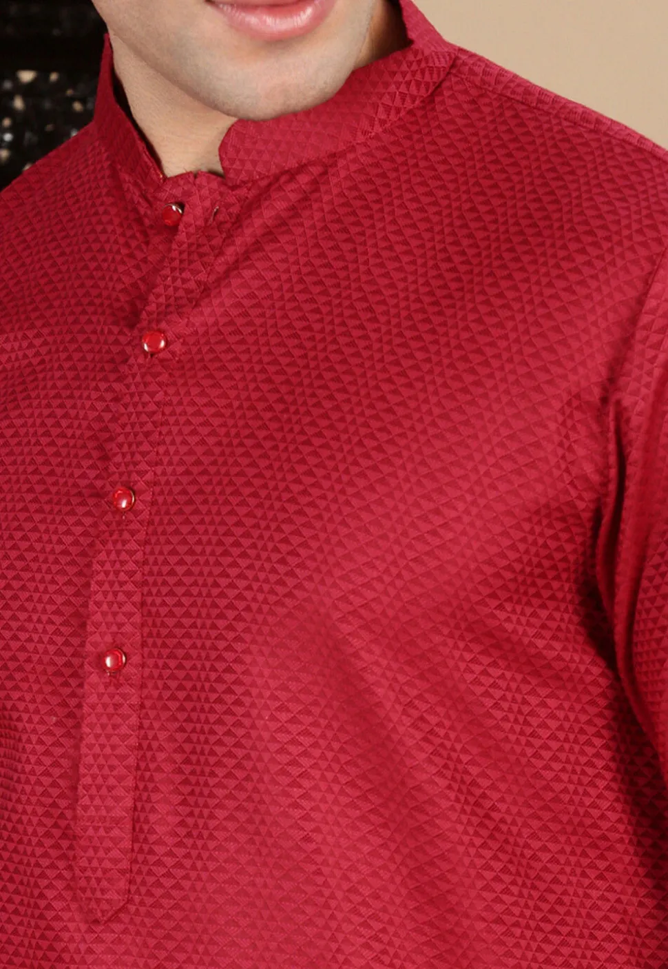Woven Cotton Kurta in Maroon