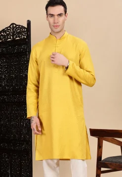 Woven Cotton Kurta in Mustard