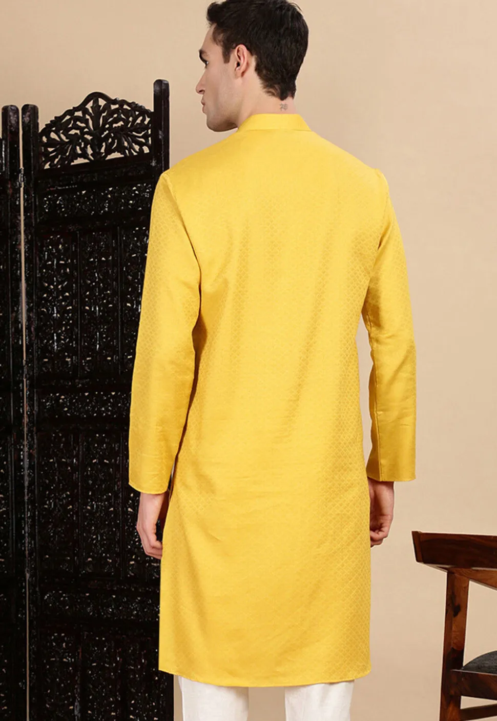 Woven Cotton Kurta in Mustard