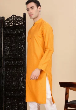 Woven Cotton Kurta in Mustard