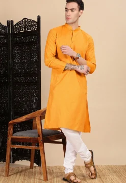 Woven Cotton Kurta in Mustard