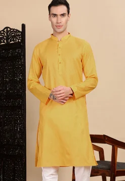 Woven Cotton Kurta in Mustard