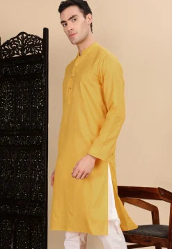 Woven Cotton Kurta in Mustard