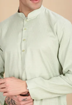 Woven Cotton Kurta in Pastel Green