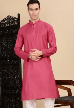 Woven Cotton Kurta in Pink