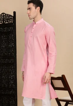 Woven Cotton Kurta in Pink