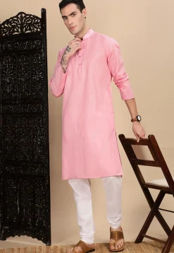 Woven Cotton Kurta in Pink