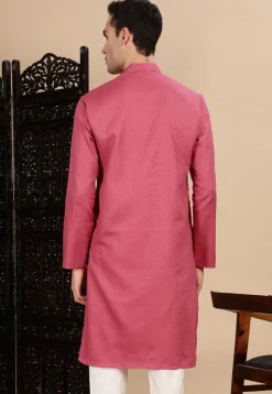Woven Cotton Kurta in Pink