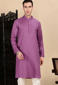 Woven Cotton Kurta in Purple