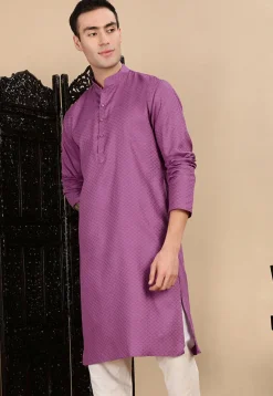 Woven Cotton Kurta in Purple