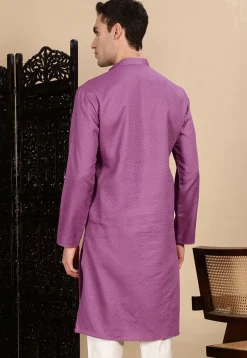 Woven Cotton Kurta in Purple