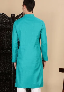 Woven Cotton Kurta in Turquoise