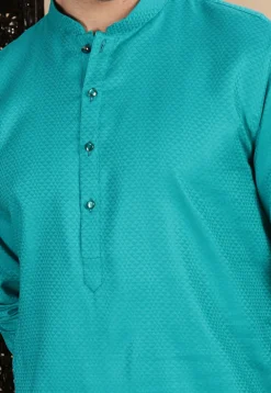 Woven Cotton Kurta in Turquoise