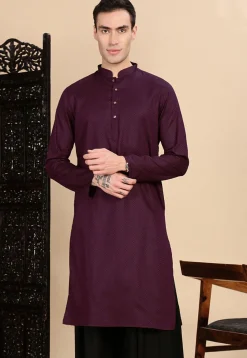 Woven Cotton Kurta in Violet