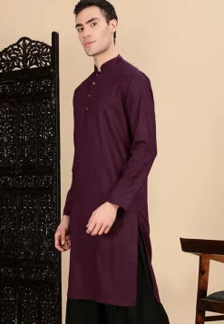 Woven Cotton Kurta in Violet