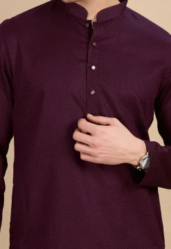 Woven Cotton Kurta in Violet