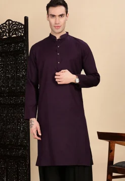Woven Cotton Kurta in Violet