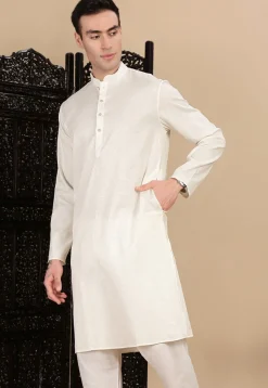 Woven Cotton Kurta in White