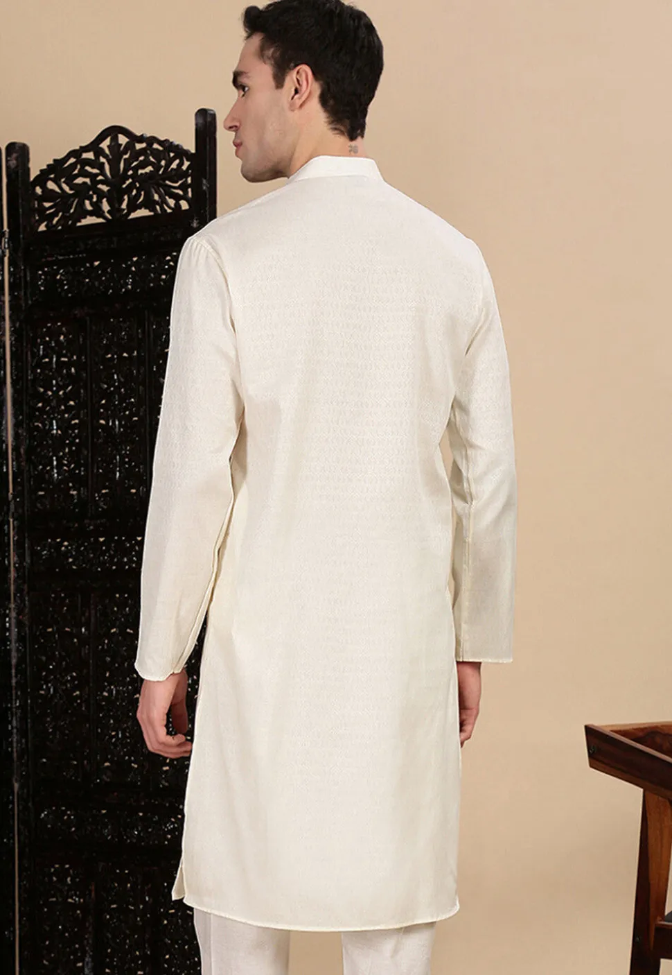 Woven Cotton Kurta in White