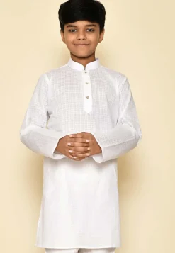Woven Cotton Kurta in White