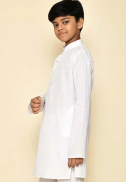Woven Cotton Kurta in White