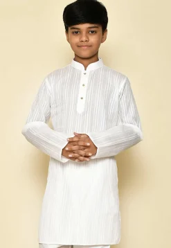 Woven Cotton Kurta in White