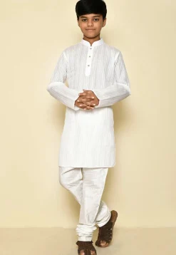 Woven Cotton Kurta in White