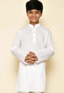 Woven Cotton Kurta in White