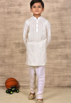 Woven Cotton Kurta in White