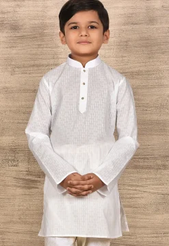 Woven Cotton Kurta in White