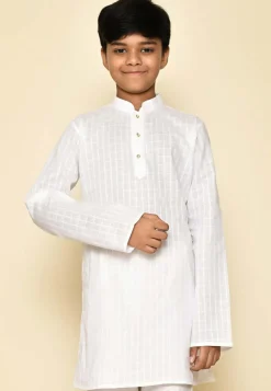 Woven Cotton Kurta in White