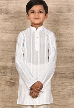 Woven Cotton Kurta in White